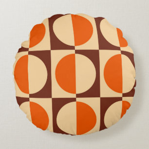 Retro Geometric Half Square and Circle Pattern Round Pillow
