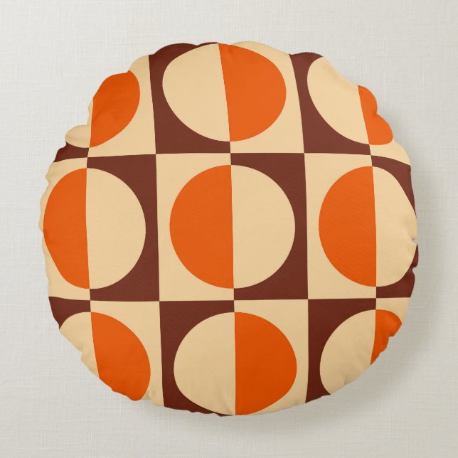 Retro Geometric Half Square and Circle Pattern Round Pillow (Front)