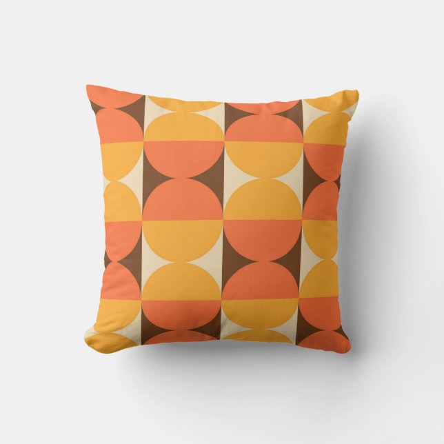 Retro Geometric Half Square and Circle Pattern Throw Pillow (Front)