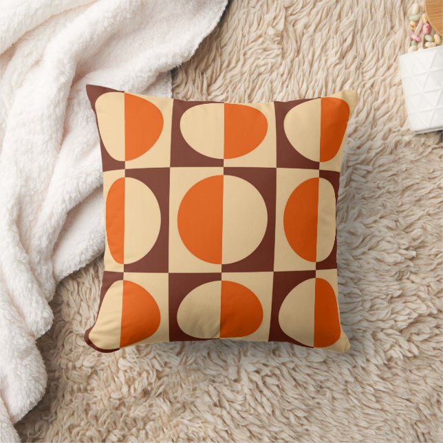 Retro Geometric Half Square and Circle Pattern Throw Pillow (Blanket)