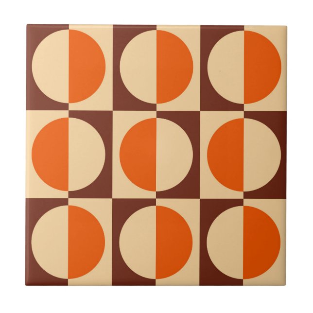 Retro Geometric Half Square and Circle Pattern Tile (Front)