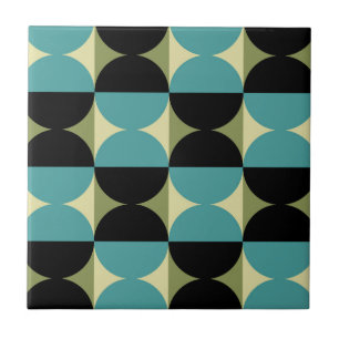 Retro Geometric Half Square and Circle Pattern Tile
