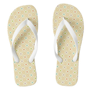 Retro Geometric Interlocking Circle Pattern Flip Flops