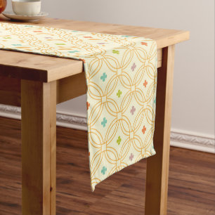 Retro Geometric Interlocking Circle Pattern Long Table Runner