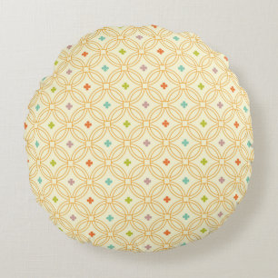 Retro Geometric Interlocking Circle Pattern Round Pillow