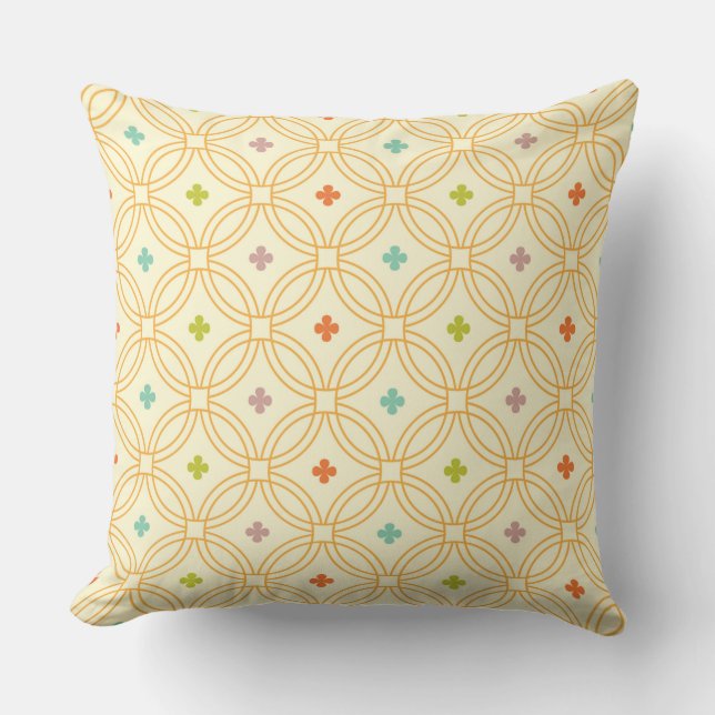 Retro Geometric Interlocking Circle Pattern Throw Pillow (Front)