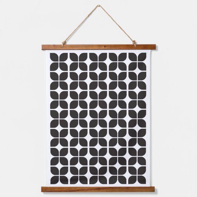 Retro Geometric Leaf Pattern Black Hanging Tapestry (Front)