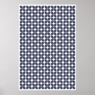 Retro Geometric Leaf Pattern Blue Poster