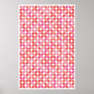 Retro Geometric Leaf Pattern Coral Orange Pink Poster