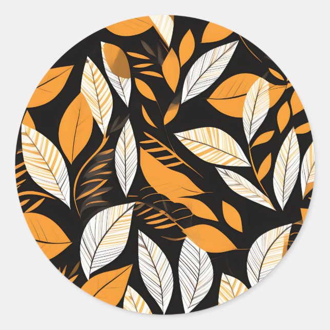 Retro Geometric Leaves on Bold Background Classic Round Sticker (Front)