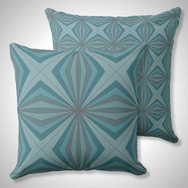 Retro geometric Line pattern in tealgreen and grey Throw Pillow (Creator Uploaded)