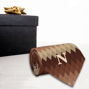 Retro Geometric Lines Brown Monogram Tie