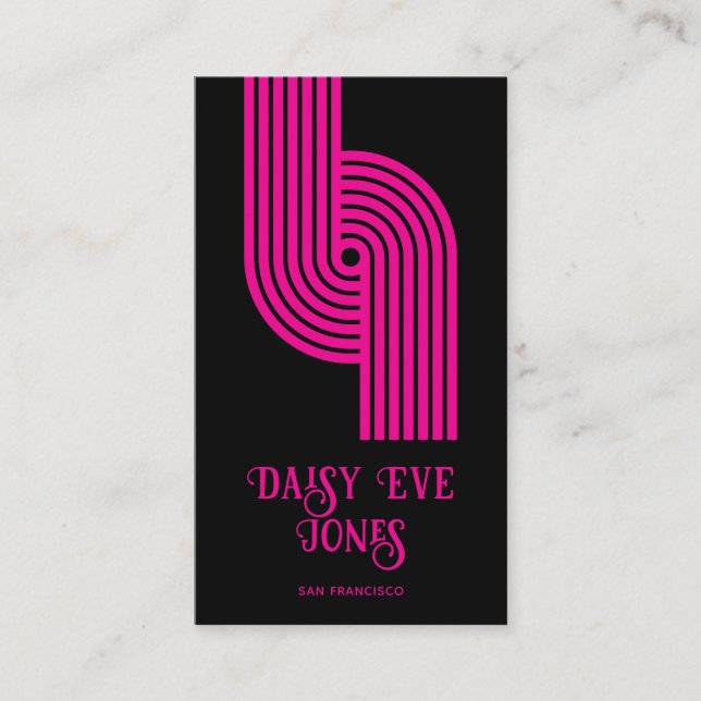Retro Geometric Magenta Mod Black Business Card (Front)