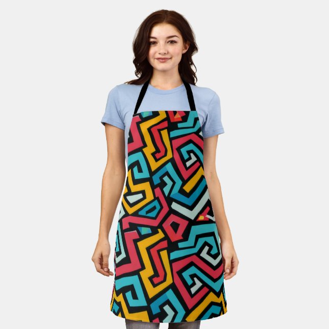 Retro Geometric Maze Pattern Apron (Worn)