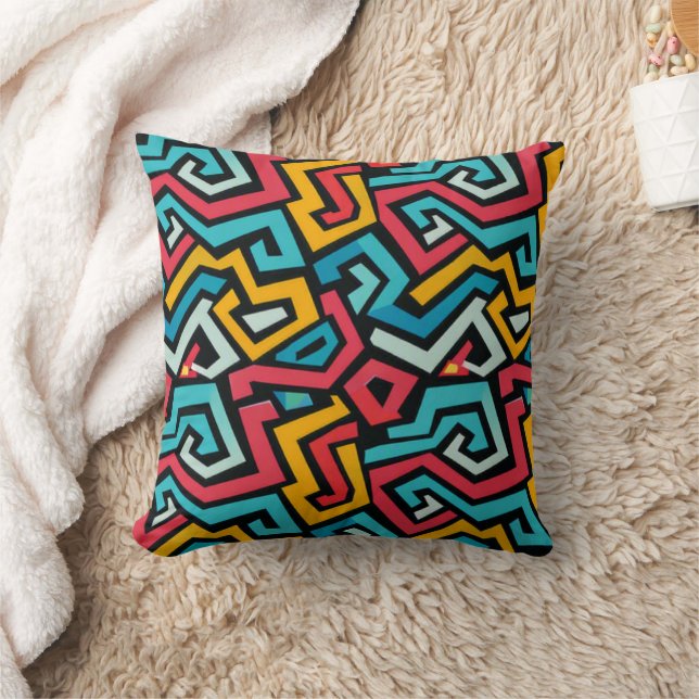 Retro Geometric Maze Pattern Throw Pillow (Blanket)