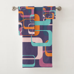 Retro Geometric Mid Century Shapes Art Purple Bath Towel Set