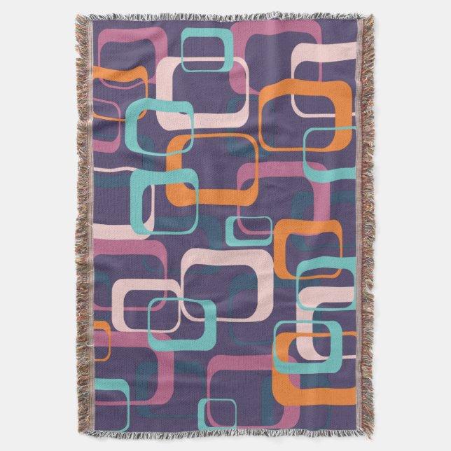 Retro Geometric Mid Century Shapes Art Purple Throw Blanket (Front Vertical)