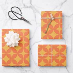 Retro Geometric Mid Mod Pattern Yellow and Orange  Wrapping Paper Sheet