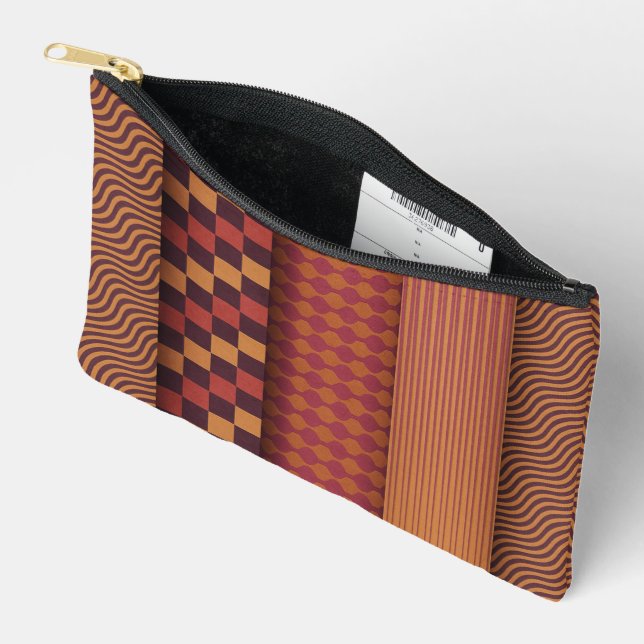 Retro Geometric Midcentury Pattern Accessory Pouch (Open)