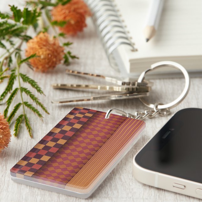 Retro Geometric Midcentury Pattern Keychain (Front Right)