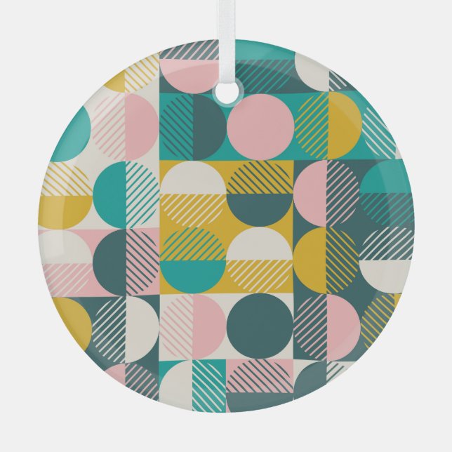 Retro geometric: modern vintage pattern. glass ornament (Front)