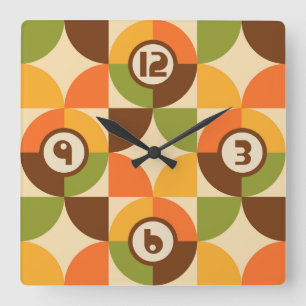 Retro Geometric Modernist Pattern Square Wall Clock