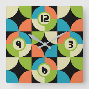 Retro Geometric Modernist Pattern Square Wall Clock