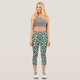 Retro Geometric Mosaic All-Over Print Capri Leggings