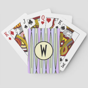 Retro Geometric Pale Green & Lavender -Monogrammed Playing Cards