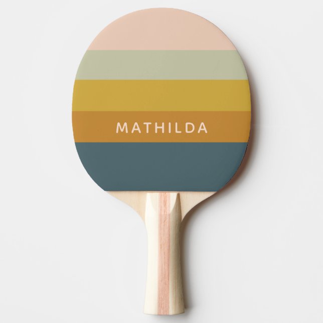 Retro Geometric Pastel Color Block Personalized Ping Pong Paddle (Front)