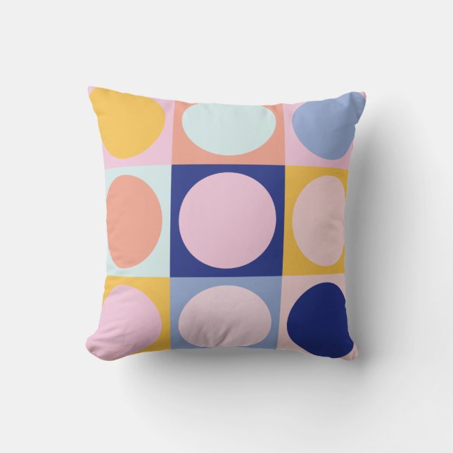 Retro Geometric Pastel Colour Block Pink Blue Throw Pillow (Front)