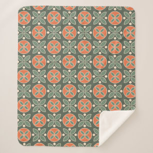 Retro Geometric Pattern 3 Green, Orange Sherpa Blanket