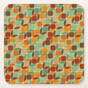 Retro geometric pattern 4 square paper coaster