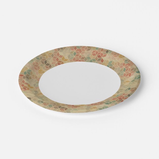 Retro geometric pattern 5 paper plate (Angled)