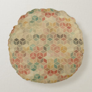 Retro geometric pattern 5 round pillow