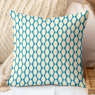 Retro Geometric Pattern Blue, Light Yellow Throw Pillow