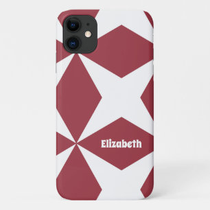 Retro Geometric Pattern Custom Name Red & White iPhone 11 Case