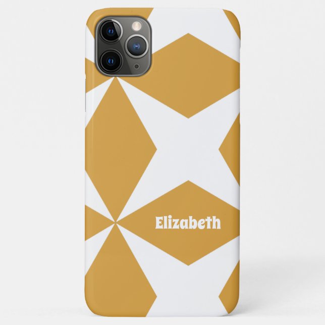 Retro Geometric Pattern Custom Name White & Yellow Case-Mate iPhone Case (Back)