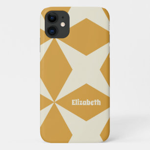 Retro Geometric Pattern Custom Name Yellow iPhone 11 Case