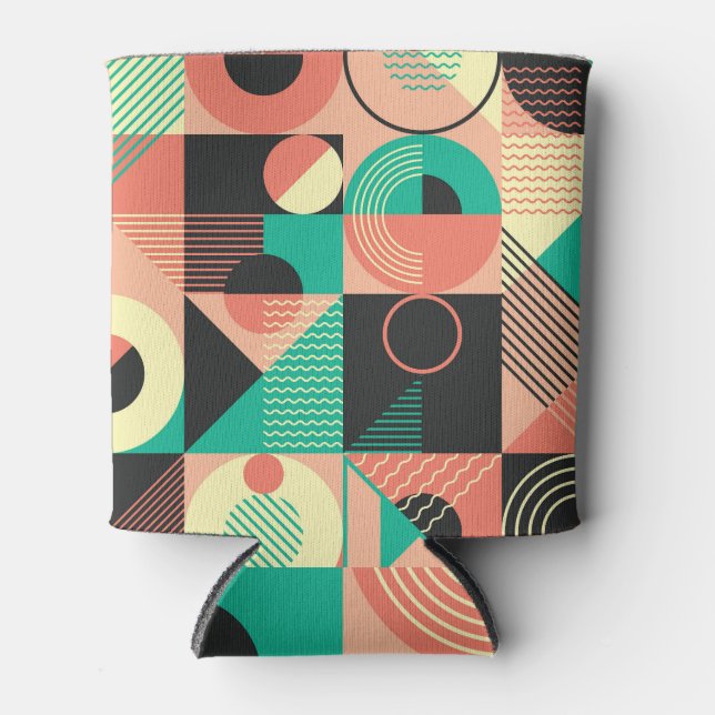 Retro Geometric Pattern Design Can Cooler (Front)