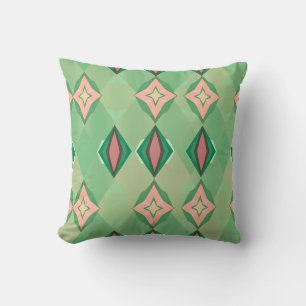Retro Geometric Pattern Green Pink Diamond Star Throw Pillow