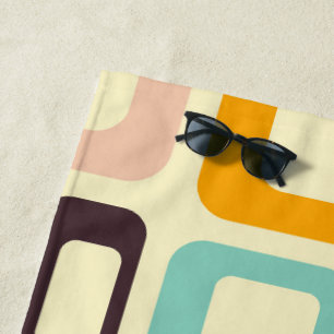Retro geometric pattern in light beige background beach towel