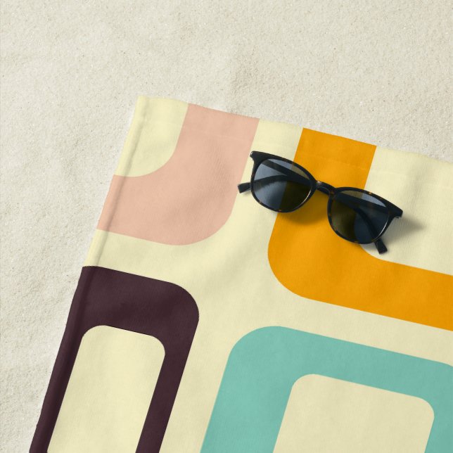 Retro geometric pattern in light beige background beach towel (In Situ)