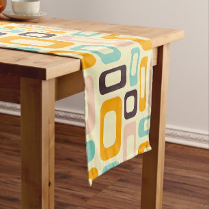 Retro geometric pattern in light beige background short table runner