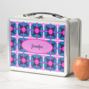 Retro Geometric Pattern in Pink, Purple & Blue    Metal Lunch Box