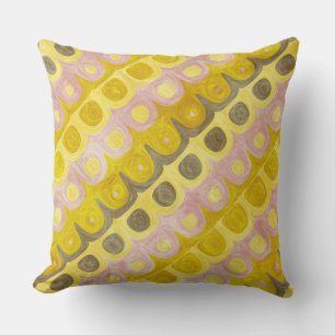 Retro Geometric Pattern in Yellow and Pink Throw Pillow