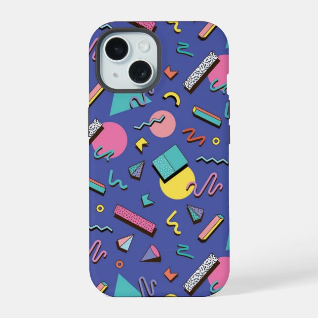 Retro Geometric Pattern iPhone 15 Case (Back)