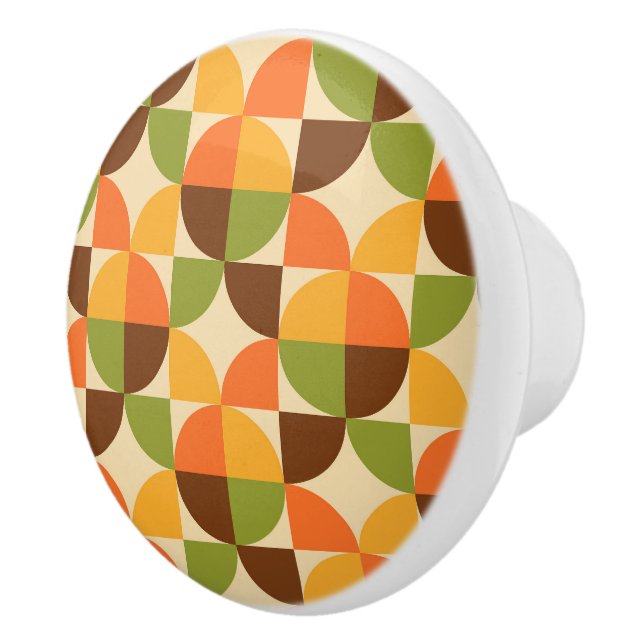 Retro Geometric Pattern Mid Mod Autumn Ceramic Knob (Right)