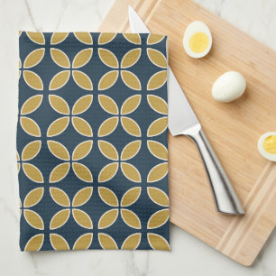 Retro Geometric Pattern Navy, Mustard Kitchen Towel