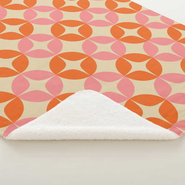 Retro Geometric Pattern Pink Orange Mid Century Sherpa Blanket (3/4)